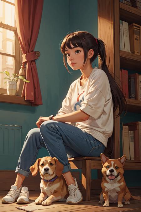 masterpiece,best quality,high quality,a girl sitting with a dog,<lora:GoodHands-vanilla:1>,