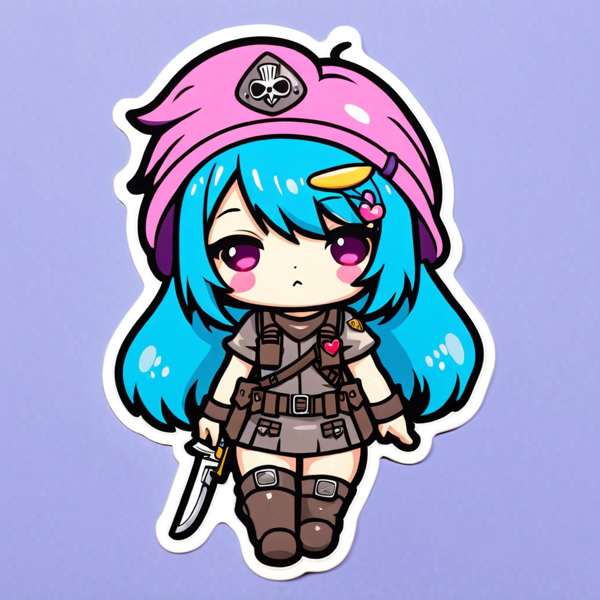 kawaii sticker, girl, mercenary<lora:EnvyKawaiiXL01_base_prodigy-000011:1>