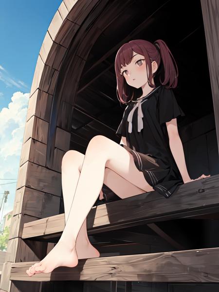 1girl, full body, sitting, from below,