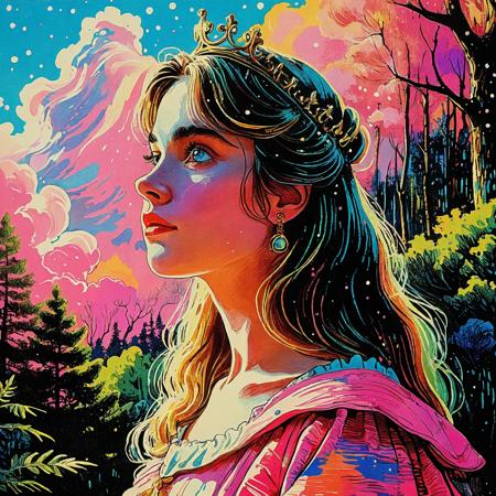 pixel art, screen-tearing, dithering, VGA graphics, 256 colors, digitized, Psychvibes Artstyle, hand-inked Disney animated feature, fantasy film, pre-Renaissance European art, Super Technirama 70 widescreen, straight-against-curve, tapestry-like art style, 70 mm film, 1girl, a beautiful Princess Aurora, 1959, (detailed facial features), forest, pink, broad light, backlighting, bloom, light sparkles, chromatic aberration, Nikon FM2, 35mm SLR, <lora:Psychedelic Vibes - Trigger with Psychvibes Artstyle:1>, <lora:MJ52:0.4>,  <lora:MJ52_v2.0:0.5>