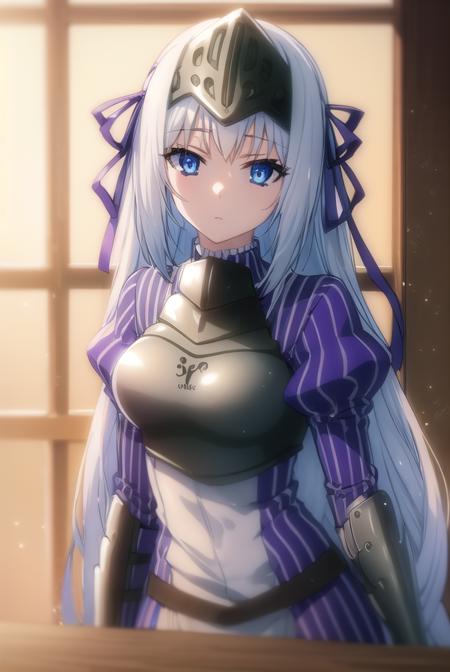 eucliwoodhellscythe, <lora:eucliwood hellscythe s2-lora-nochekaiser:1>,
eucliwood hellscythe, long hair, blue eyes, very long hair, ribbon, hair ribbon,
BREAK long sleeves, dress, puffy sleeves, armor, juliet sleeves, gauntlets, breastplate, armored dress, faulds, visor \(armor\),
BREAK indoors,
BREAK looking at viewer, (cowboy shot:1.5),
BREAK <lyco:GoodHands-beta2:1>, (masterpiece:1.2), best quality, high resolution, unity 8k wallpaper, (illustration:0.8), (beautiful detailed eyes:1.6), extremely detailed face, perfect lighting, extremely detailed CG, (perfect hands, perfect anatomy),