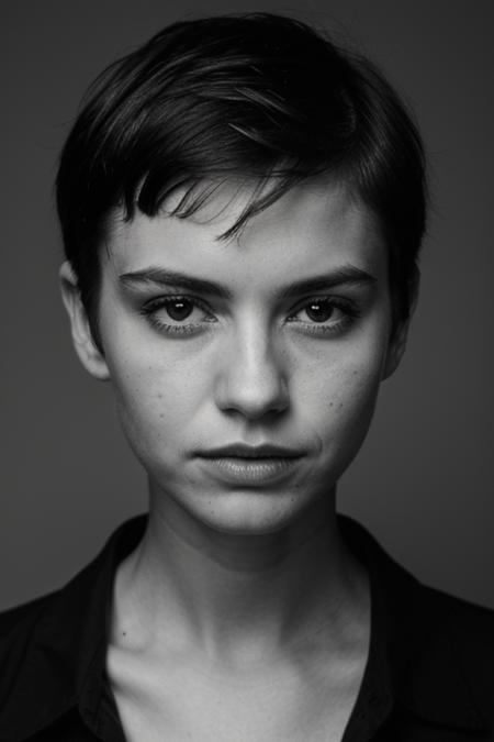 PA7_Portrait-MS, woman, striking facial features, short hair, wearing shirt