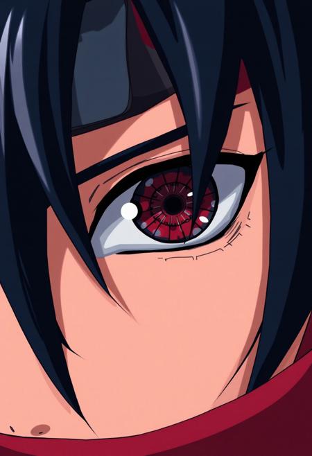 itachi uchiha from naruto close up eye shot, anime style