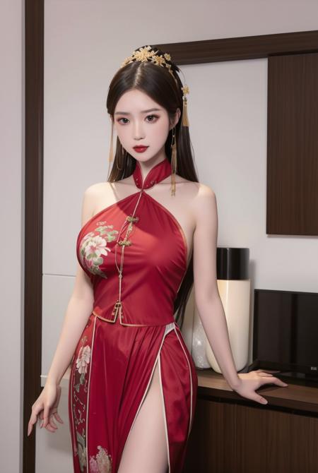 chinese clothes,dress,dudou,killer,red dress,floral print,