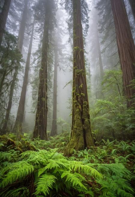 "Mystic Forest" by Michael Shainblum
Step into the enchanting world of a foggy redwood forest, captured by Michael Shainblum. Tall, ancient trees shrouded in mist create a mystical and almost otherworldly atmosphere. The soft light filters through the dense canopy, casting ethereal beams of light that dance through the fog. The forest floor, covered in ferns and moss, adds a lush green contrast to the towering trunks. This image, with its depth and texture, invites viewers to lose themselves in the serene and magical ambiance of one of nature's most awe-inspiring environments.