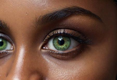 /imagine prompt:Ultra-high-definition, hyperrealistic close-up of a Black woman's face, her green eyes being the focal point. The image captures the depth and uniqueness of her green eyes, contrasted against her dark skin. 32K UHD, cinematic style. Created Using: macro lens, high-resolution textures, detailed focus on green eyes, rich skin tone, cinematic depth and lighting, focused facial expression --ar 1:1 --v 6.0