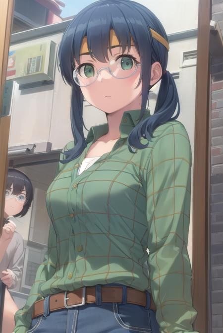 saorimakishima, <lora:saori makishima s2-lora-nochekaiser:1>,
saori makishima, twintails, blue hair, (green eyes:1.3),
BREAK shirt, glasses, belt, pants, headband, denim, jeans, plaid shirt, opaque glasses, (green shirt:1.2),
BREAK outdoors, city,
BREAK looking at viewer, (cowboy shot:1.5),
BREAK <lyco:GoodHands-beta2:1>, (masterpiece:1.2), best quality, high resolution, unity 8k wallpaper, (illustration:0.8), (beautiful detailed eyes:1.6), extremely detailed face, perfect lighting, extremely detailed CG, (perfect hands, perfect anatomy),