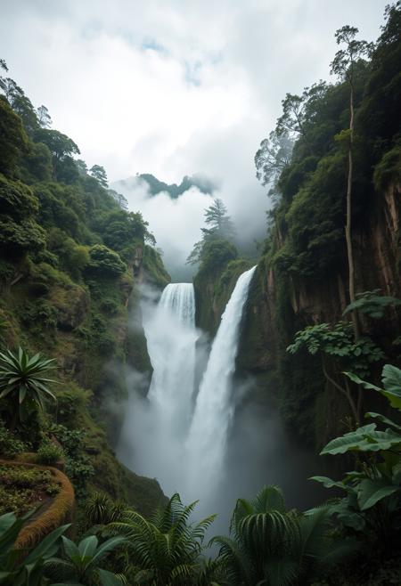 jungle forest, cliffs, day, cloudy sky, wild vegetation, waterfall, Hidden hot springs in the mountains, steam, thick fog,
depth of field, masterpiece, best quality, 8k, ultra-detailed, very aesthetic, superb composition, finest details, intricate details, absurdres, high contrast,