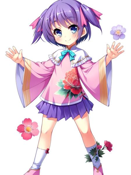 Riri, Riri, blue eyes, purple hair, short hair, ribbon, twintails, two side up, hair ribbon,