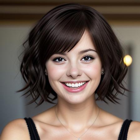A cute beautiful young woman with colorful hair smiles playfully at the viewer