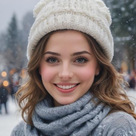 RTX, 8k, HDR, best quality, realism, film plot, (masterpiece), oil paints, watercolors, works by Greg Rutkowski, Tamara de Lempicki,
best quality, 8k, high resolution, masterpiece:1.2, detail, realistic, rosy cheeks, natural beauty, snow-white skin, sparkling eyes, sweet smile, long eyelashes, happy expression, elegant girl, winter hat, festive makeup, joyful mood, winter, sweater, winter scarf, festive atmosphere, winter wonderland, smile, winter fairy,<lora:xl_more_art-full_v1:0.95> <lora:JuggerCineXL2:0.8> Movie Still, Film Still, Cinematic, Cinematic Shot, Cinematic Lighting
