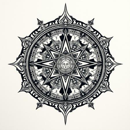 tattoo design, intricate occult symbolism, esoteric, ancient an honorable 9rder of the golden dawn