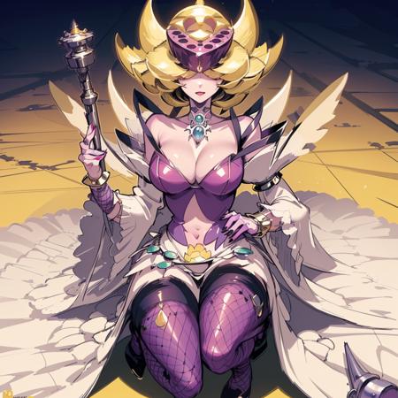 ((mature female, masterpiece, mistress, goddess)),((masterpiece: 1.2)),ultra-detailed, ultra high res, high quality, 4K, solo, 1girl,extreamly delicate and beautiful,illustration,masterpiece,(illustration),(highres),digimon,fishnets,purple helmet