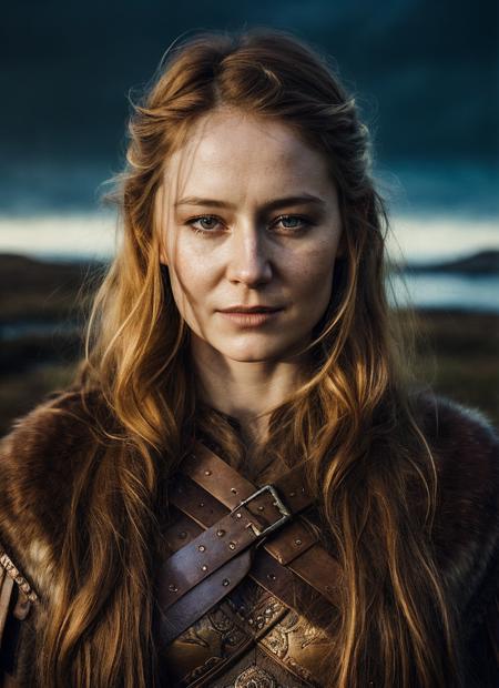 A stunning intricate full color portrait of (sks woman:1) as (viking warrior), (barbarian),  epic character composition, by ilya kuvshinov, alessio albi, nina masic, sharp focus, natural lighting, subsurface scattering, f2, 35mm, film grain, <lora:locon_mirandaotto_v1_from_v1_64_32:1>