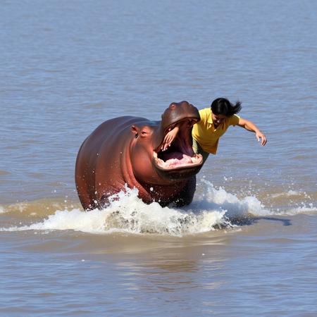 a hippopotamus chasing a person