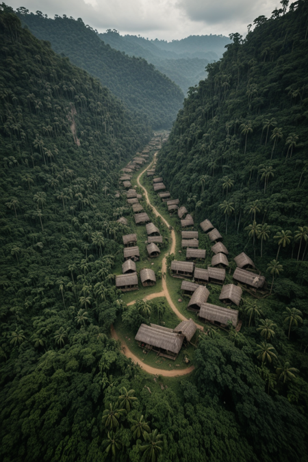 jungle village, cinematic photography