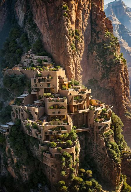(The colonial city of the future, in the mist-filled Grand Canyon, on an unknown Earth-like planet, 2 moon on sky, Spaceship flight connects colonies, waterfulls:1.3), (Machu Picchu, a mountain settlement, incredibly spectacular:1.2), (Mario Botta:1.3), (avant-garde, future, reality, science fiction, photorealistic), (modern architecture:1.2), 
(Large Files, Ultra Realistic, 8K, 16k, FHD, HD, VFX, Perfect, Photography, composition, Architecture Sales Photography, Architecture Competition, Ultra High Resolution, Cinematography, High Resolution Image:1.1), (dramatic lighting, direct sunlight, ray tracing, clear shadow:1.2),  (real landscape:1.1), (blurred background:1.0), (urban background, more_details) ,
ac_neg1, great lighting, clear, hillscastel, extrusionbuilding, vertical