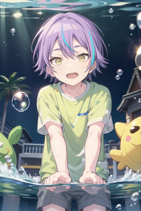 ruikun 1boy, solo, purple hair, aqua hair, streaked hair,yellow eyes