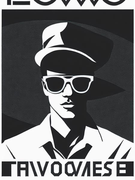 <lora:OllyMoss:1>a black and white poster of a man with sunglasses and the words the strawove by Olly Moss