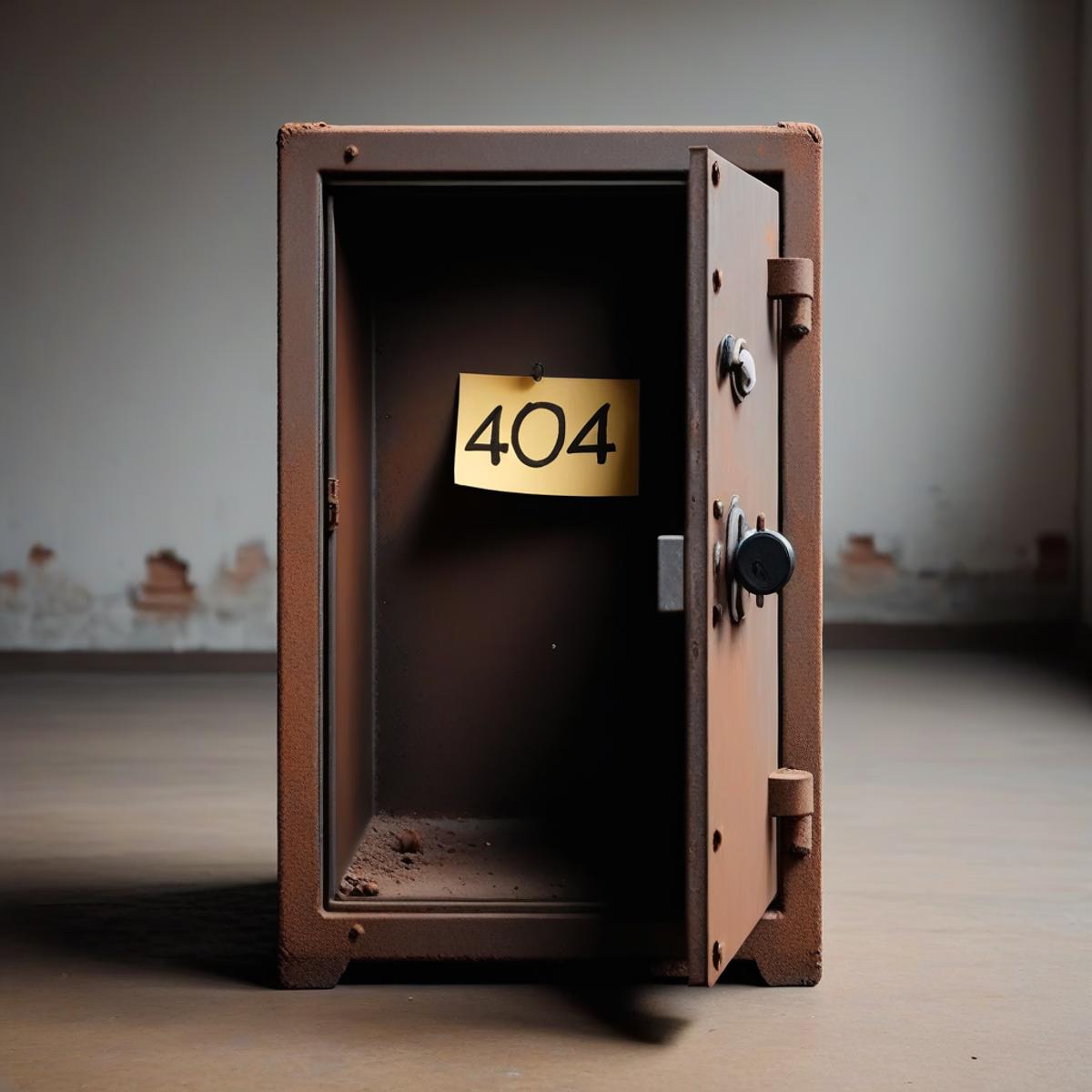 A brown wooden box with a 404 error message on it.