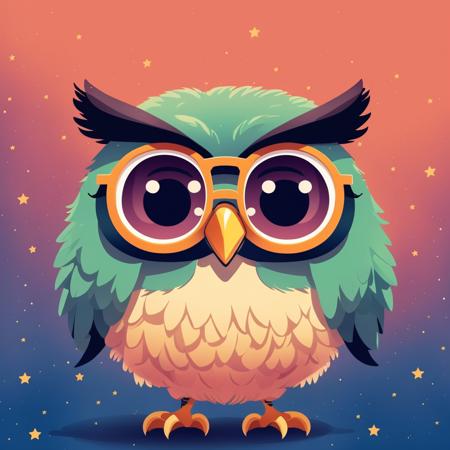 A cute owl wearing sunglasses, cute, Kids Book, KidsRedmAF ,<lora:StoryBookRedmond15Config4WithoutTE:1>