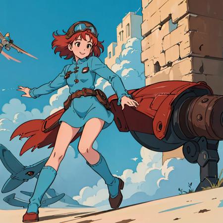 (masterpiece:1.4), (best qualit:1.4), (high resolution:1.4), 1girl, redhead, brown eyes, smile, Nausicaa, with an helmet, colorful, full body,<lora:Nausicaa V0.5:0.6>, ghibli style