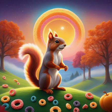 ethereal fantasy concept art of  
made of fruit loops
 a squirrel on a hill, (howling at the moon:1.2),  
. magnificent, celestial, ethereal, painterly, epic, majestic, magical, fantasy art, cover art, dreamy