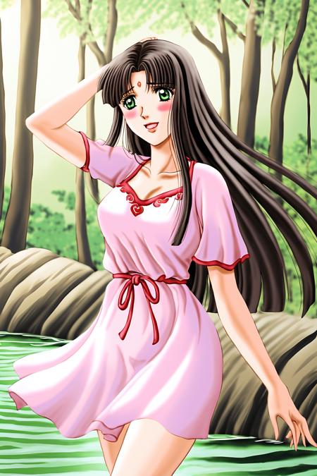 Izumi Masumi, Black Hair, Long Hair, Green Eyes, Forehead Mark, 