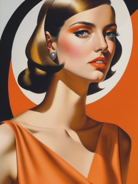 <lyco:TamaraDeLempicka:1.0> a portrait of a woman with brown short hair wearing orange dress art deco, by tamara de lempicka