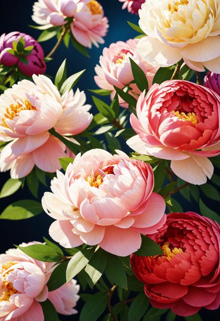 flower peonies blooming wallpaper,in the style of vray tracing,fanciful,dreamlike imagery,dreamlike naturaleza,dmitry spiros,uhd image,water drops,realistic yet ethereal