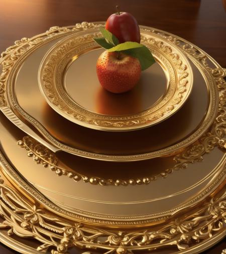 abstract, fuit, gold ornate, 3D, 8k, HD, in table