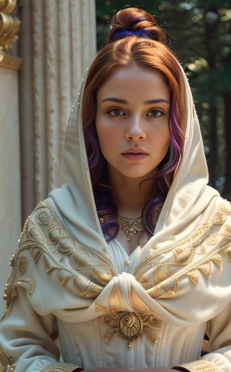 cinematic film still ((best quality)), ((masterpiece)), (detailed), A captivating solo portrait of a girl with a vibrant hood and multicolored hair, gazing directly at the viewer with an intense expression. Camera angle: Close-up, eye-level shot, highlighting the mesmerizing colors of her rainbow hair and the intricacies of her hood.
<lora:epi_noiseoffset2:1> <lora:IvoryGoldAIv2:1> ivory gold . shallow depth of field, vignette, highly detailed, high budget, bokeh, cinemascope, moody, epic, gorgeous, film grain, grainy