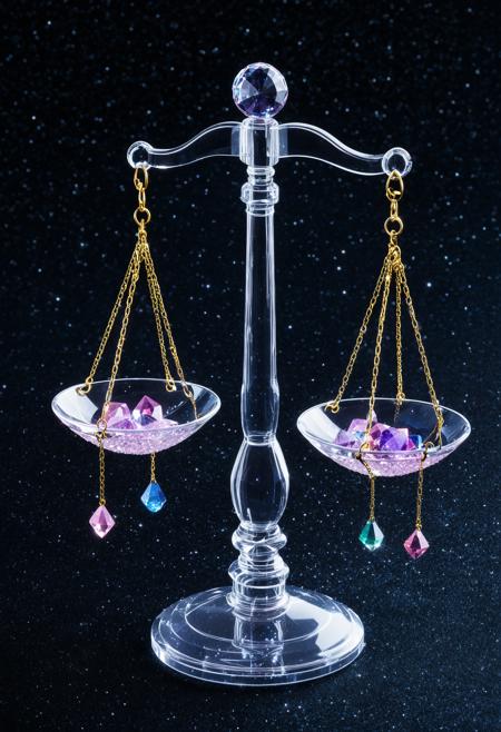 <cs-cr1stal-v2:1.5>, <novuschroma54 style:0.25>, a highly detailed model of (libra:1.15)) made entirely of (translucent (crystals:1.15)), high contrast, vivid colours, radiant colours, (path traced lighting), (dappled_lighting:1.3), lighting from above, celestial bodies, (crystal clear), simple background, dark background, jagged edges,