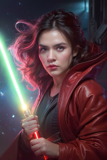 best quality, ultra high res, (photorealistic:1.4), 1girl, masterpiece, best quality, high detailed, (As female Luke Skywalker from Star Wars, envision her in a white tunic, holding a lit lightsaber, set against a backdrop of the vast, starry expanse of space. This breath-taking, high-resolution painting will capture her bravery and resolve, culminating in a stunning, galaxy-defining, unforgettable masterpiece in a vividly radiant, deeply immersive 8K quality.:1.5),(in the style of Kekai Kotaki:1.3),(A pair of bold, retro-inspired sunglasses that shield her eyes from the sun while simultaneously adding a touch of glamour to her overall look.:1.6),A short, choppy bob with plenty of texture and layers, styled in a sexy and edgy look that highlights the cheekbones and jawline.,epic fantasy character art, concept art, fantasy art, a character portrait, fantasy art, vibrant high contrast,trending on ArtStation, dramatic lighting, ambient occlusion, volumetric lighting, emotional, Deviant-art, hyper detailed illustration, 8k, gorgeous lighting, <lora:VampiricTech:0.35>,vamptech ,rifle, android,