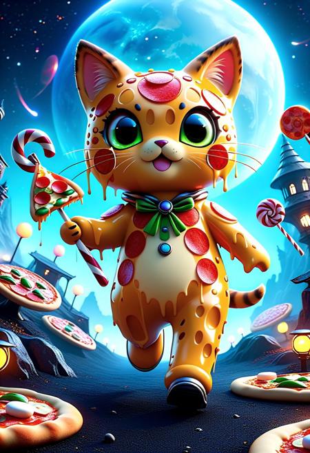 nightmare realm, anthropomorphic pizza, lollipop, candy cane, marshmallow, running away from big fat cat. 
cute, big-eyes, adorable, horror-themed, eerie, unsettling, dark, spooky, suspenseful, 
cute, big-eyes, adorable, brightly colored, cheerful, anime influence, vibrant, light-hearted, 
fantasy, digital, dreaminess, eeriness, 
3d-rendering, concept-art, digital, dreaminess, futuristic, multimedia, virtual-reality, 
eeriness, fantasy, other-worldliness, science-fiction, surreal, colorful, sci-fi, technological, alien worlds, space themes, advanced civilizations, 
intricate details, highly detailed, ultra-detailed, absurdres, unreal engine, octane rendering, high contrast, vivid, vibrant, volumetric lighting, sharp focus, 
pizzasdx