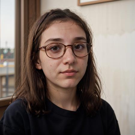 close-up portrait of j1llian_n0texist, glasses, dressed in a sweatshirt, analog style,  sharp focus, natural lighting, subsurface scattering, f2, 35mm, film grain