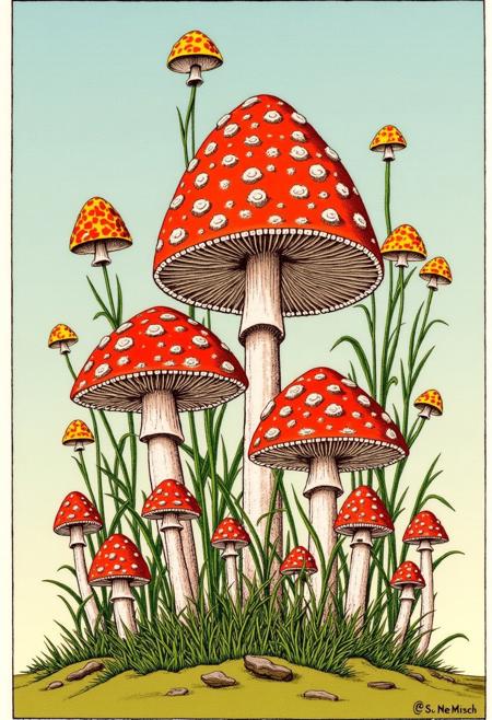 The extraterrestrial mushrooms field as ornament by M.C.Escher, puzzle, escher