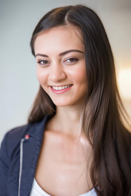 A stunning intricate full color portrait of  a woman,wearing a teacher outfit, in a classroom, smiling, epic character composition,by ilya kuvshinov, alessio albi, nina masic,sharp focus, natural lighting, subsurface scattering, f2, 35mm, film grain <lora:ShrimaMalati:1>