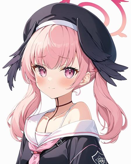 koharu \(blue archive\),1girl, head_wings, solo, twintails, halo, blush, white_background, black_wings, simple_background, looking_at_viewer, beret, upper_body, collarbone, pink_neckerchief, feathered_wings, school_uniform, black_headwear, white_sailor_collar, off_shoulder, low_wings, closed_mouth
<lora:koharu_(blue_archive)_image2073_2023-11-18_spv:1>,halo,. gorgeous,key visual, vibrant, studio anime,award-winning, professional, highly detailed,high budget, cinemascope