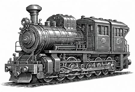 _a_technical_drawing_with_scratchboard_illustration_of_a_dieselpunk_locomotive__detailed_with_heavy_machinery_elements__thick_exhaust_pipes__and_robust_plating__dense_with_engineering_l_1976282034.png