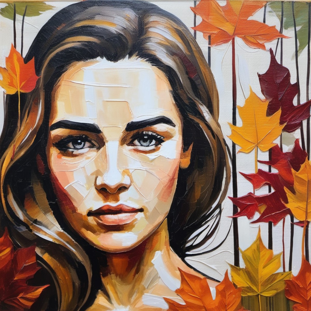 (Abstract) sketch of a woman in the fall season, oil on canvas, ,emxclrke,  <lora:emclarke_juggerX_xl_2_st_wocap-emxclrke-...