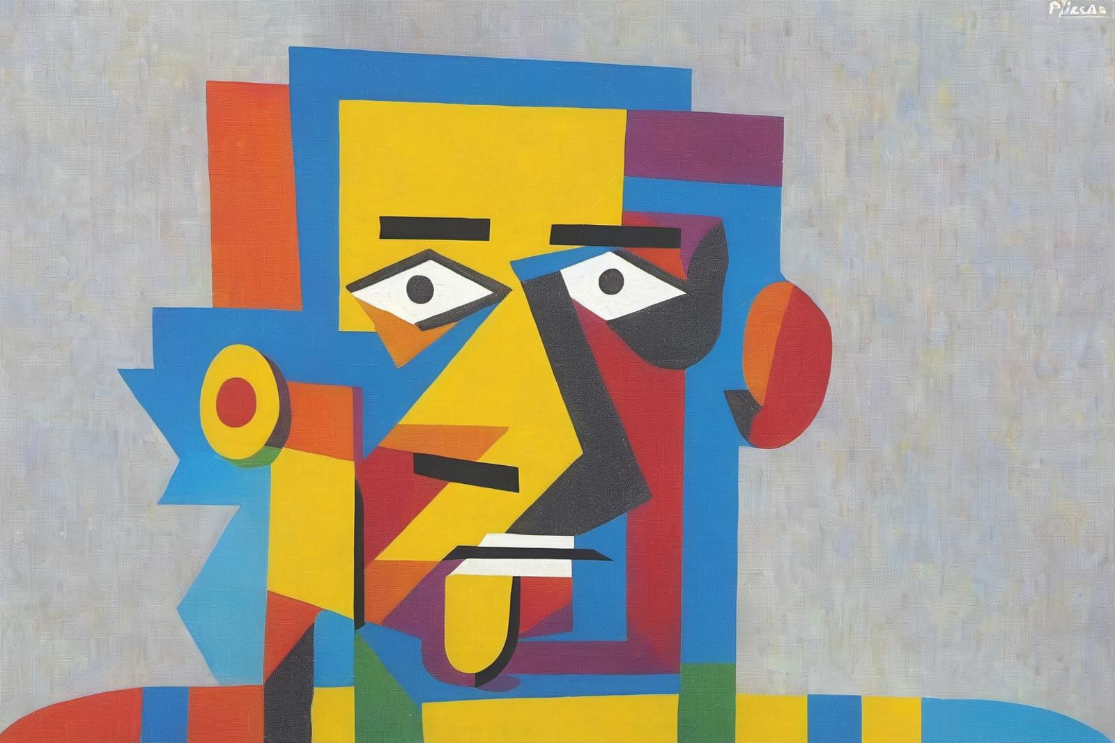 Abstract Painting of a Man's Face with Yellow and Blue Colors