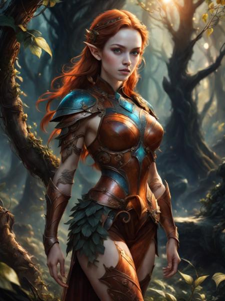 <lora:diffbrushSDXL:1>, highly detailed, 4k, Wood Elf Ranger, (Female:1.5), Graceful and Lithe (Athletic Build:1.5), Emerald Eyes (Vibrant:1.5), Auburn Hair (Flowing:1.5), Coppery Silk, Leaf-Shaped Ornaments, Delicately Pointed Nose, Soft Rose Lips, Freckles (Subtle:1.25), Leather Armor (Vine Patterns:1.5), Calloused Hands, Long and Short Bows, Finely Crafted Shortsword, Fluid Grace in Movement, Harmony with Nature, (Sun-Kissed Skin:1.25), Keen Intelligence in Eyes, Engravings (Delicate:1.25), Connection to Wilderness, (Silent Footfalls:1.25), Harmonious Form, Vines (Intricate:1.5), Expertly Crafted Appearance, realistic, photo, film grain, dramatic lighting,, (gothic art style), highly detailed, evil alien overlord, furious:3, dynamic posture:2, high tech armor (glowing bright red and orange), facial expression, 32K, UHD, HDR, cinematic, cinematic image, intricate details, ultra-realism, dystopian palace, luxurious atmosphere, ultra-detailed, 32K, stunning image, IMAX, cinematic, award winning photography, intricate, low aperture (f1.2), dramatic lighting, cinematic composition, award-winning, professional, by (carlos kafu bazan), vibrant,