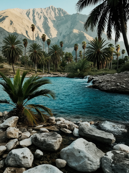 unsplash, landscape, mountains, water, stones, palmtrees