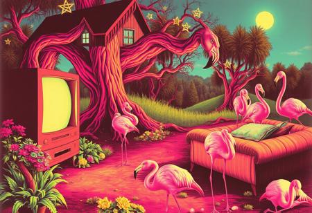 In my youth I took a trip
My first initial acid trip
And it hit me like a ton of bricks
My eyes, they quickly dialated
I began hallucinating
At the tender age of eighteen 
As I watched the TV
My dog speaking to me
Telling me I'm going insane
I recall a scene it's halloween
And I am dressed as a drag queen
Peaking to the point of no return
I met a man I shook his hand
He spoke I could not understand
He was covered with flies and afterbirth
The mandrills were singing
The bees they were stinging
As pink flamingos laid dead on the ground
