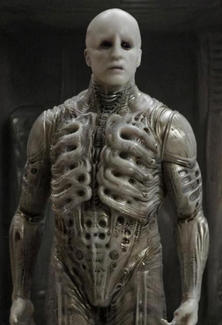 Engineer1024, cinematic movie still of the Prometheus movie by Ridley Scott, a bald pale semi-alien male with black eyes, ivory bio-metallic-bone armor inspired by H. R. Giger, extremely detailed pale skin with visible respiratory pores, in a dynamic pose,
extremely high quality RAW photograph, exquisite details and textures, highly detailed, ultra detailed photograph, dramatic cinematic lighting, 4k,
highest resolution, (bokeh:1.3), (best quality, masterpiece:1.3), ultra high res, 16k unity wallpaper, intricate details, highest detailed, sharp focus, extreme shadow-play, low key, backlit, (filmgrain:1.3)
dramatic full body shot, wide angle view
ancient ruins of an otherworldly alien planet , dusty atmospheric haze, mesmerizing fog, dark pastel colors
<lora:add-detail-xl:1> <lora:xl_more_art-full_v1:0.5>  <lora:Engineer1024:0.6>