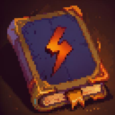 lightning symbol,magic,book
pixel,pixel art,pixelart,Simple background, solid color background,no humans, 
 <lora:pixel book:1>, masterpiece,best,quality