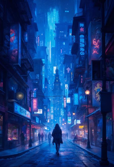 Indigo Blue City, Nightlife, City Lights, vibrant glow
