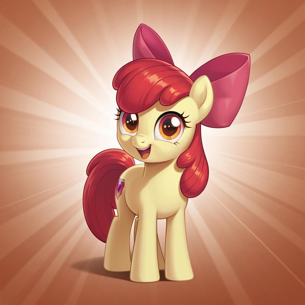 score_9, score_8_up, score_7_up, score_6_up, score_5_up, score_4_up, my little pony, ((feral pony)), Apple Bloom, 1girl, solo, (cute), beautiful, detailed, (detailed cute pony face), detailed eyes, detailed fur, beautiful, vector, flat colors, (abstract background:1.8), (looking at you, looking at viewer:1.5), smile, happy, ((close-up)), high angle