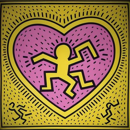 (Keith Haring),masterpiece,fantasy,subject,8k uhd,high quality,dreamlike,simple_background,halftone_background,heart_background,abstract_background,(multicolored_background),